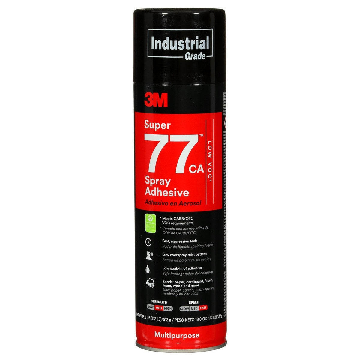 3M 77CA Multipurpose Spray Adhesive Clear Low VOC 25 Percent 24 fl oz Net Wt 18 oz (7100014109) (12 Pack)