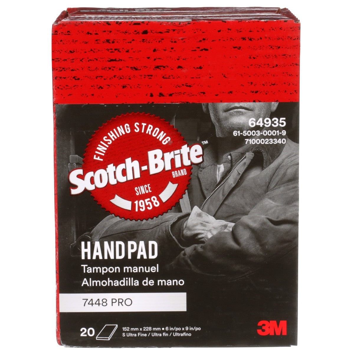 3M PO-HP 7448 Scotch-Brite Hand Pad, SiC Ultra Fine, Gray, 6 in x 9 in (7100023340) (60 Pack) - 4