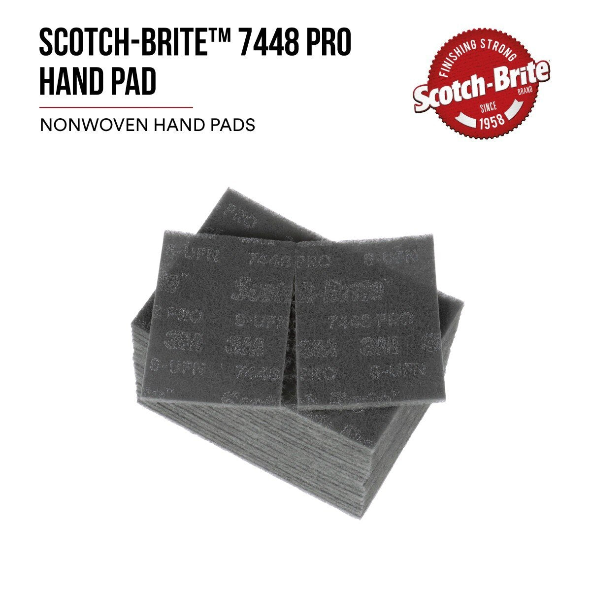 3M PO-HP 7448 Scotch-Brite Hand Pad, SiC Ultra Fine, Gray, 6 in x 9 in (7100023340) (60 Pack) - 8