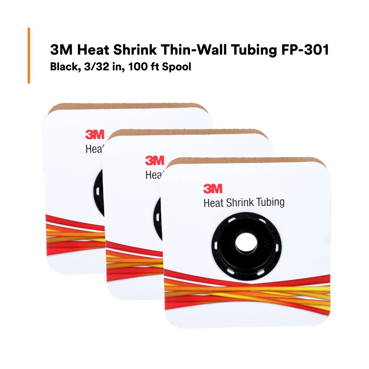 3M Heat Shrink Thin-Wall Tubing FP-301, 3/32 in, 100 ft Spool, Black (FP0.094BK100'S) (7100025699) - (3Pack) - 4