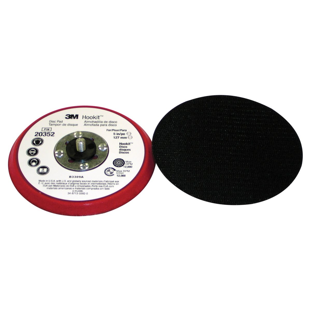 3M 20352 Hookit Low Profile Disc Pad, Hook and Loop, Firm Foam, Red, 5 in x 3/8 in, 5/16-24 External (7100026249) - (10Pack)