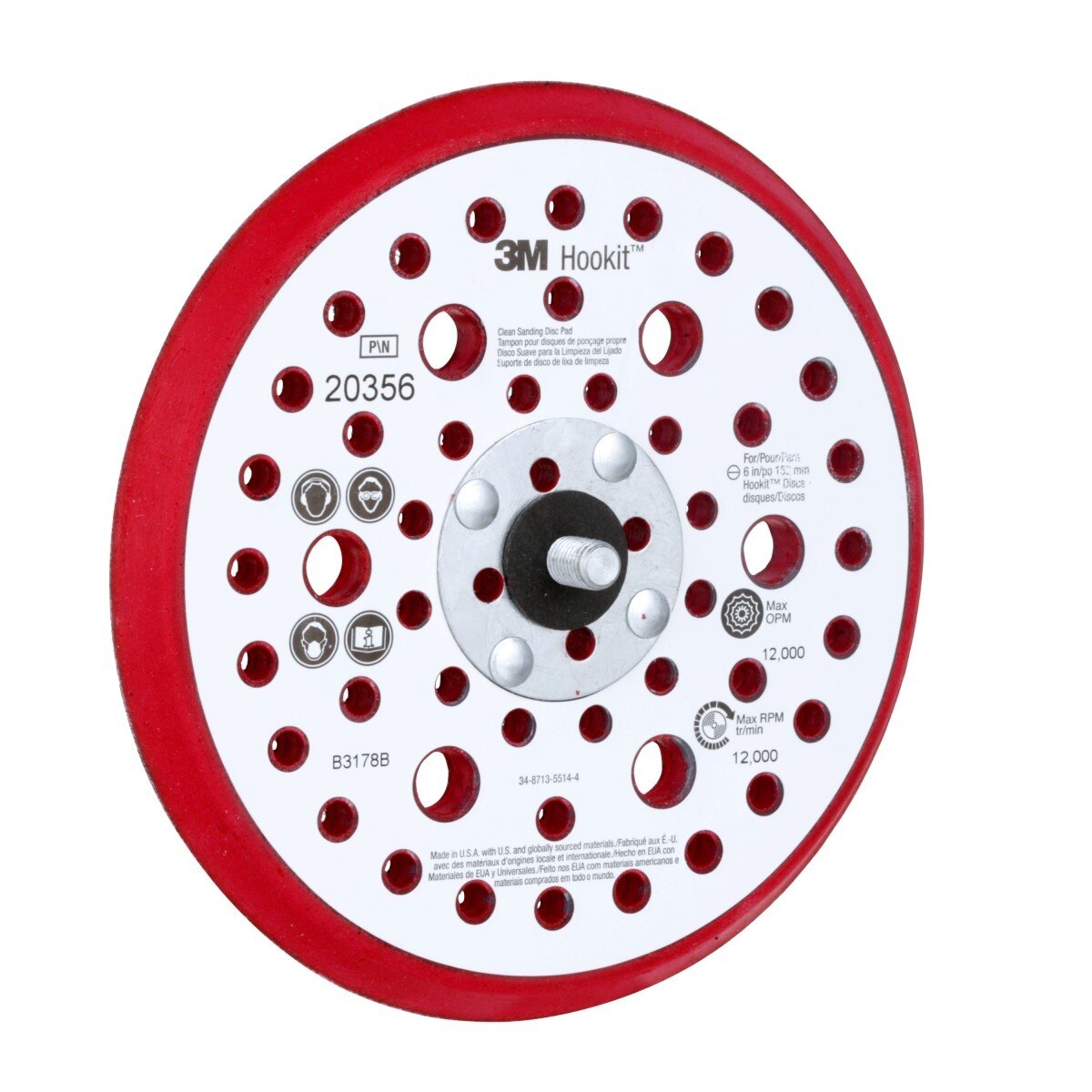 3M Xtract Hookit Low Profile Back-up Pad, 52 Holes, Red, 6 in, 5/16-24 External (20356) (7100027464) - (10Pack) - 2