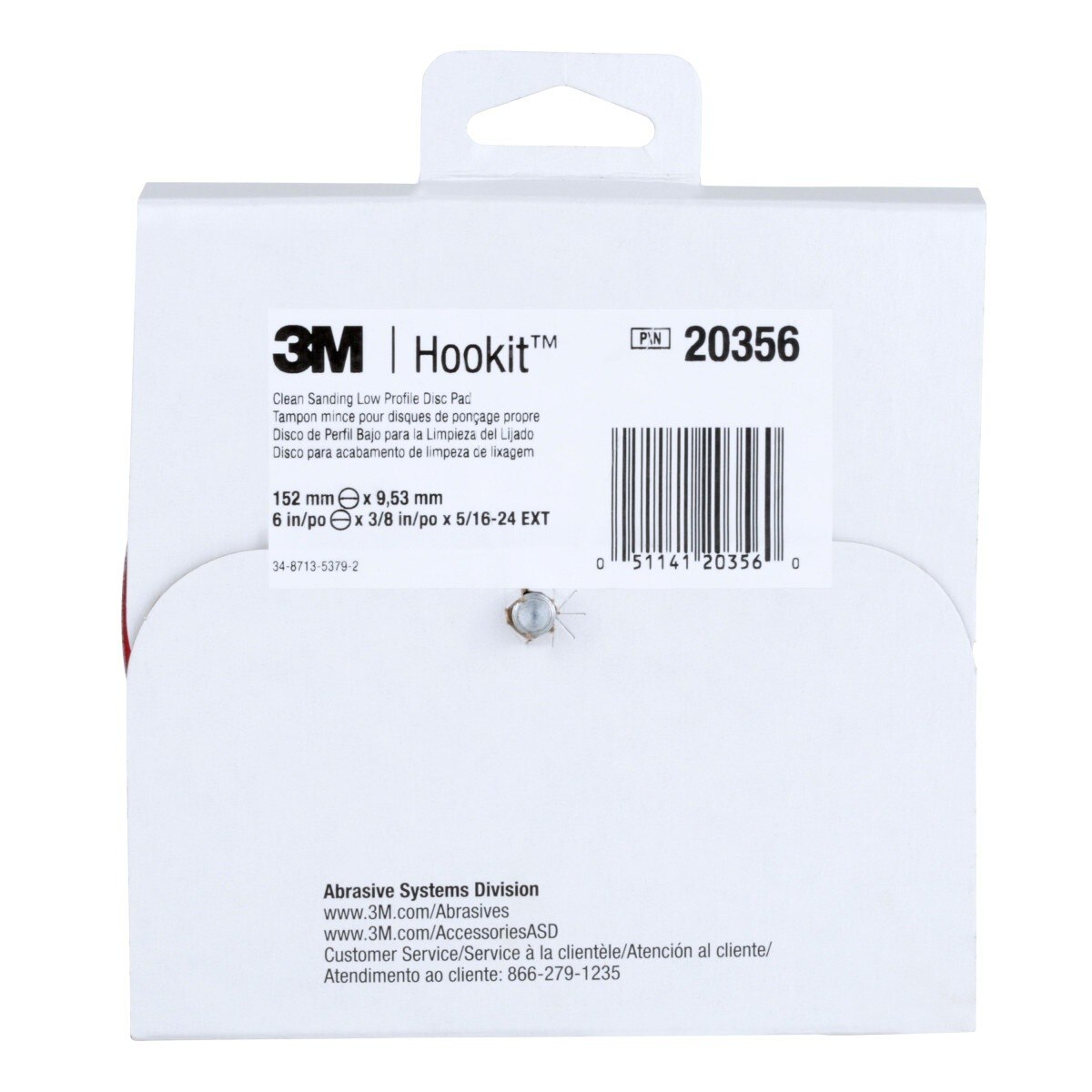 3M Xtract Hookit Low Profile Back-up Pad, 52 Holes, Red, 6 in, 5/16-24 External (20356) (7100027464) - (10Pack) - 5