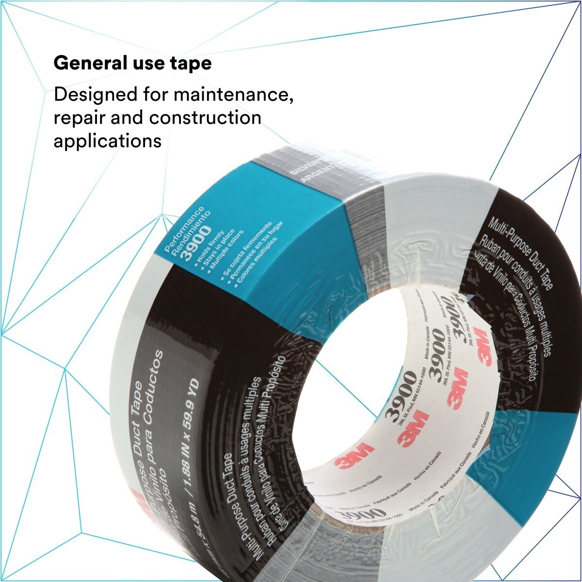 3M 3900 Multi-Purpose Duct Tape, Silver, 48 mm x 54.8 m, 7.6 mil, Rubber Adhesive, Water Resistant, Conveniently Packaged (7100029108) - (24Pack) - 6