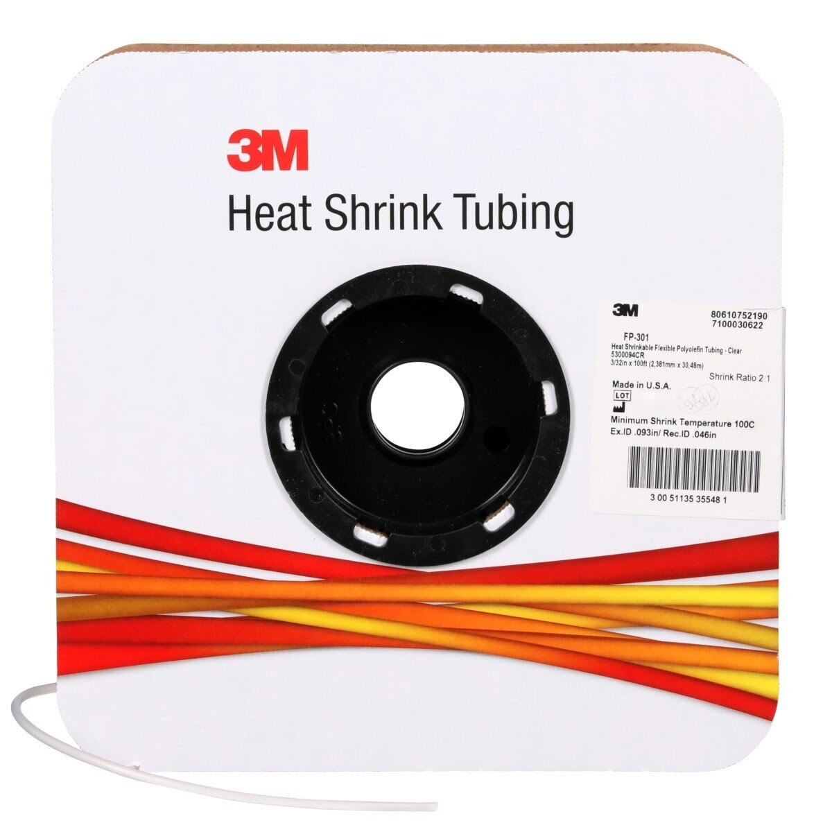 3M FP-301 Heat Shrink Thin-Wall Tubing, Clear, 3/32, 100 ft spool length (7100030622) - (3Pack)