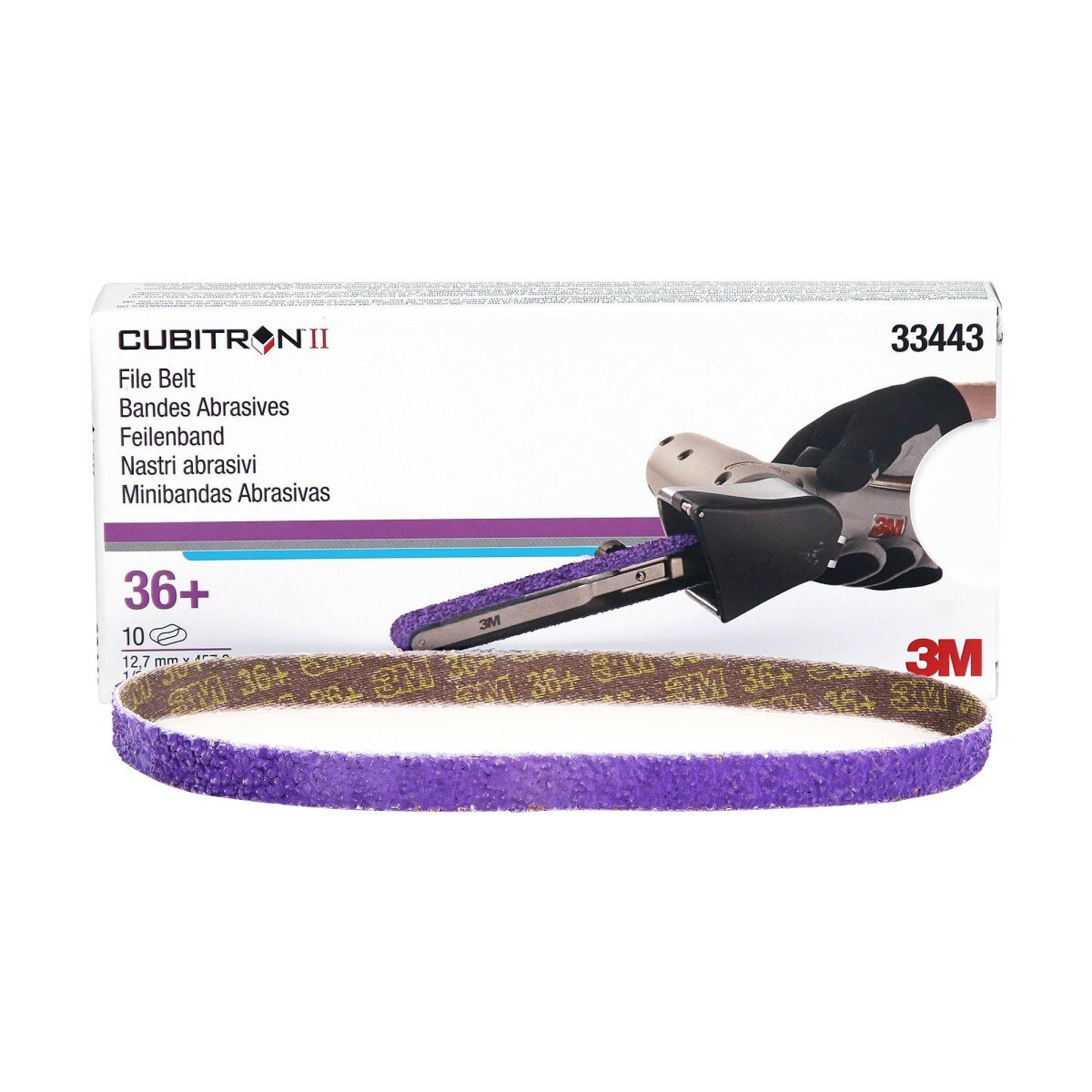 3M 786F 33443 Cubitron II File Belt, 36+ Grit, Purple, 1/2 in x 18 in, Spot Weld Removal (7100033184) (50 Pack) - 5