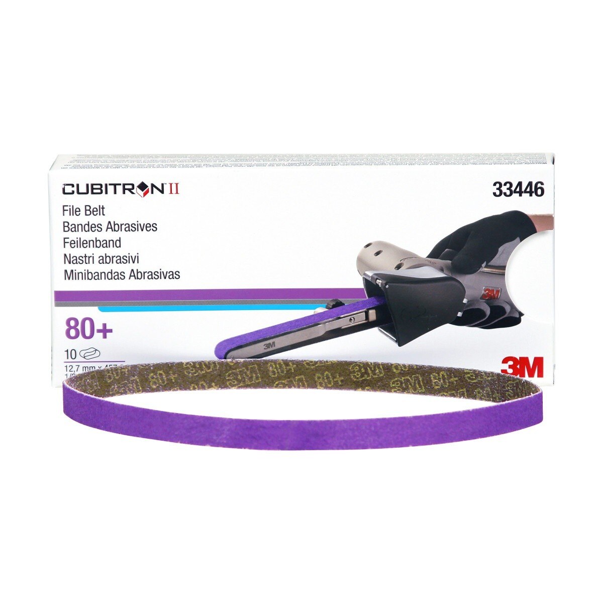 3M 33446 Cubitron II File Belt, 80+ Grit, Purple, 1/2 in x 18 in, Spot Weld Removal (7100033186) (10 Pack) - 8