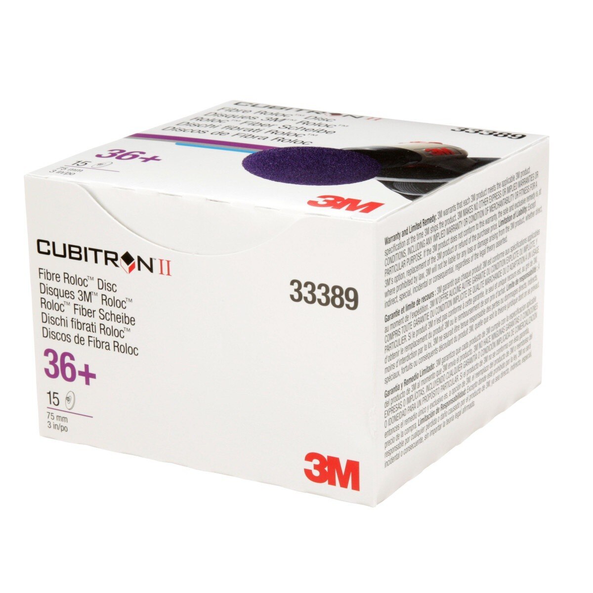 3M 786C 33389 Cubitron II Roloc Fibre Disc, Purple, 3 in, 36+ Grit (7100033190) (90 Pack) - 10