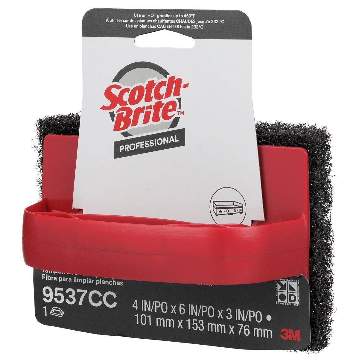 3M Scotch-Brite Scotchbrick Griddle Scrubber 9537CC Heavy Duty Red 4 in x 6 in x 3 in (7100036207) - (12Pack) - 5