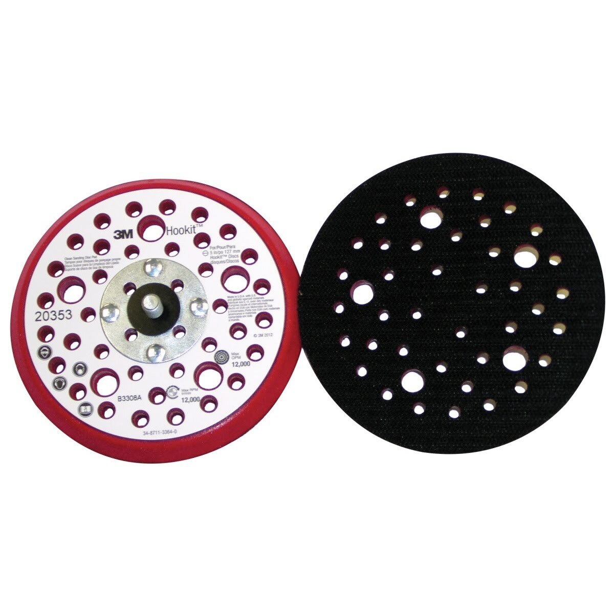 3M Xtract Hookit Low Profile Back-up Pad, Hook and Loop, Red Foam, 5 in x 3/8 in, 5/16-24 External Thread, 44 Holes (20353) (7100037832) - (10Pack)