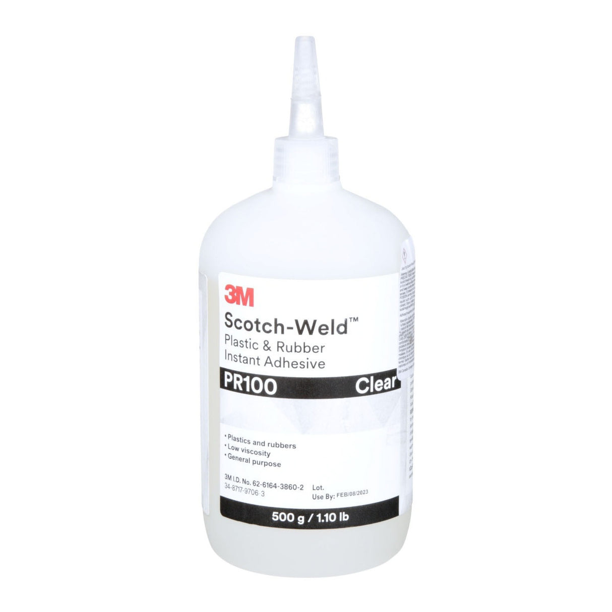 3M PR100 Plastic and Rubber Instant Adhesive, Clear, Low Viscosity, 500 g 1.10 lb Bottle, 1 Bottle/Case (7100039200)