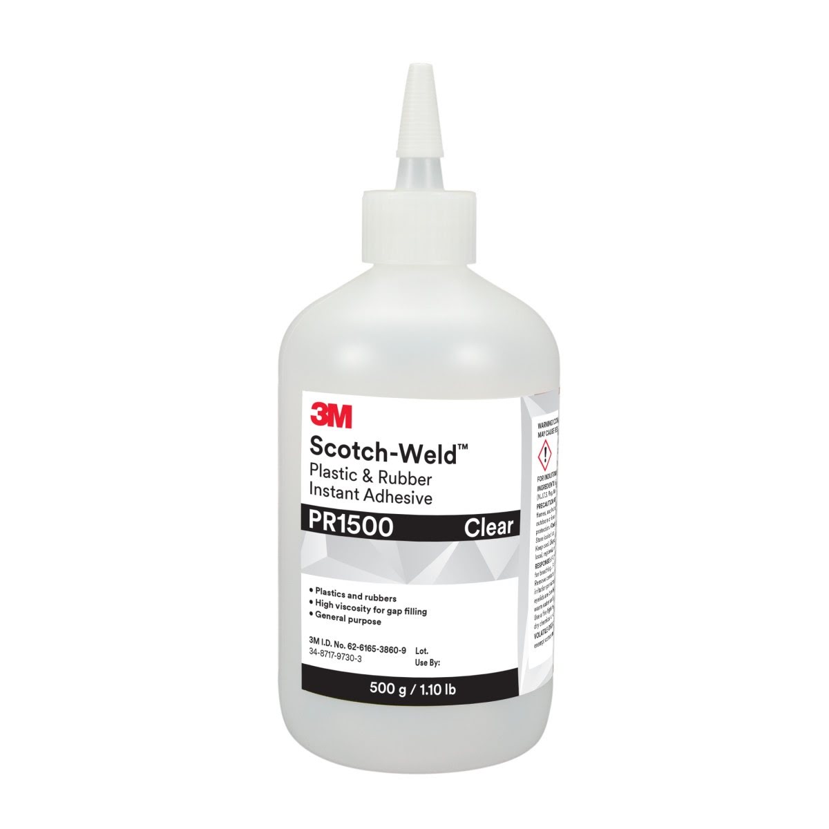 3M PR1500 Plastic and Rubber Instant Adhesive, Clear, 500 g Bottle (7100039203)