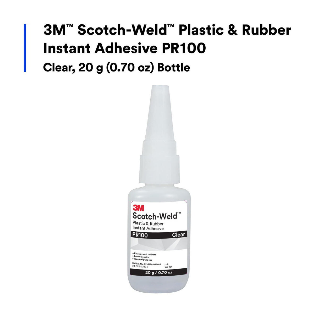 3M PR100 Plastic and Rubber Instant Adhesive, Clear, Low Viscosity, 20 g (0.70 oz) Bottle (7100039259) - (10Pack) - 2