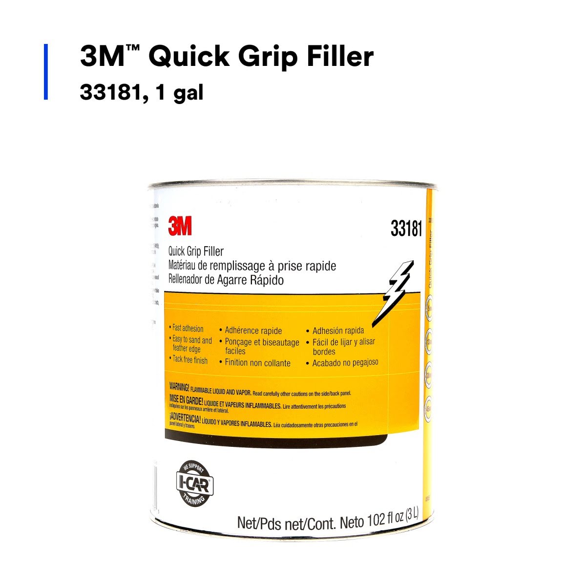 3M Quick Grip Filler Body Filler, Gray Paste, 1 gal Can (33181) (7100039451) - (4Pack) - 4