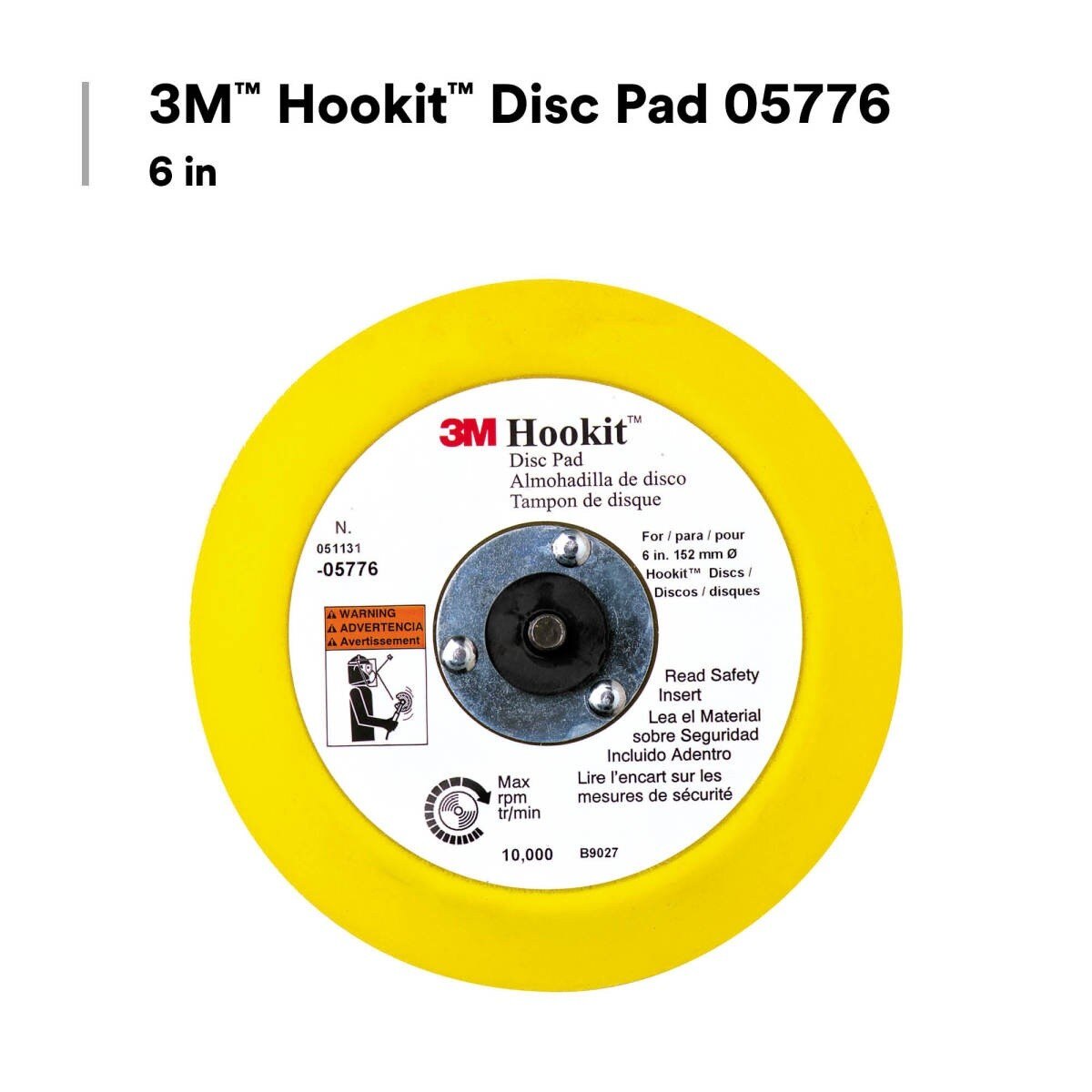 3M Hookit Abrasive Disc Pad, Medium Density Foam, Yellow, 6 in, 5/16-24 EXT (05776) (7100041779) - (10Pack) - 6
