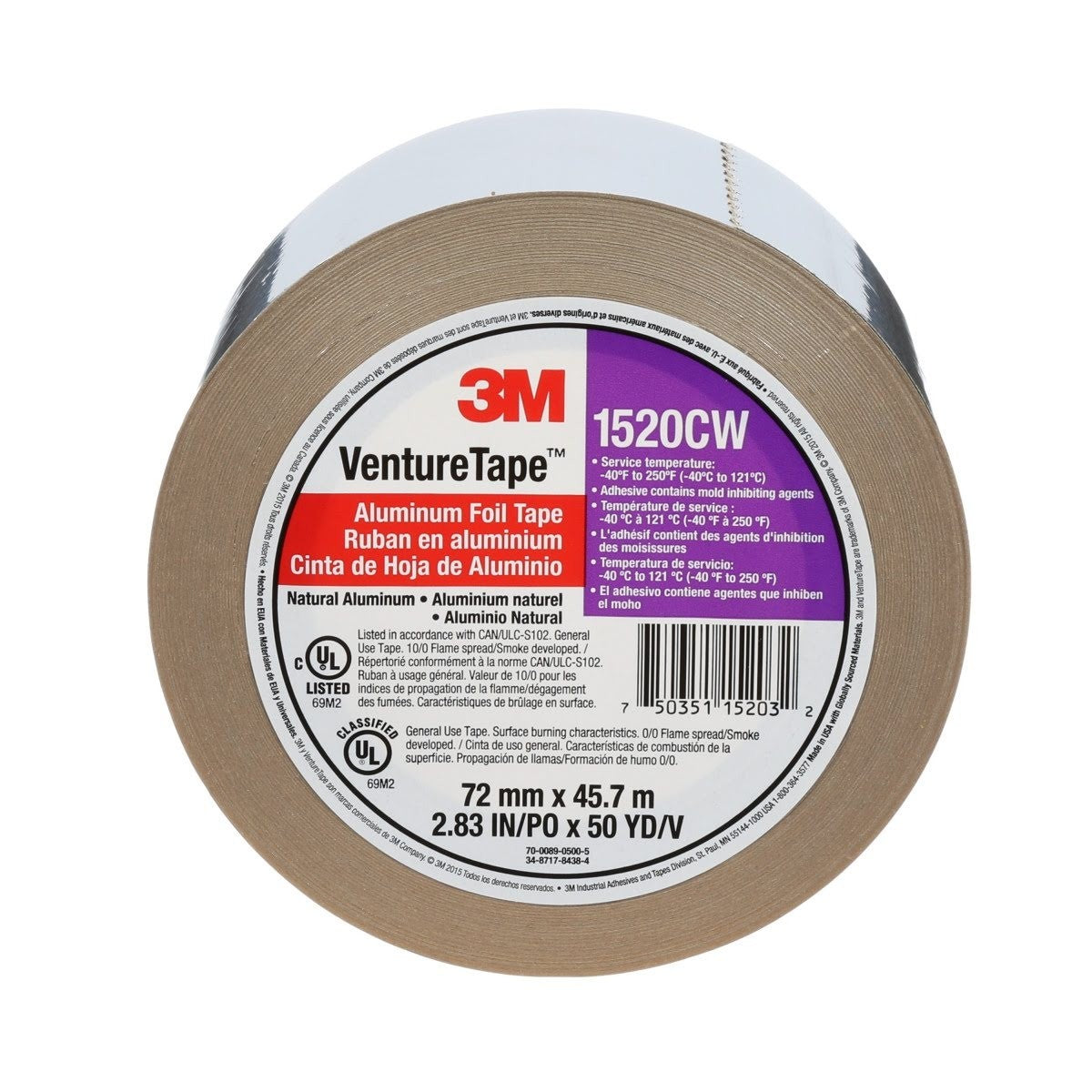 3M Venture Tape Aluminum Foil Tape, Cold Weather Acrylic Adhesive, Silver, 2.83 in x 50 yd, 3.2 mil (1520CW) (7100043713) - (16Pack)