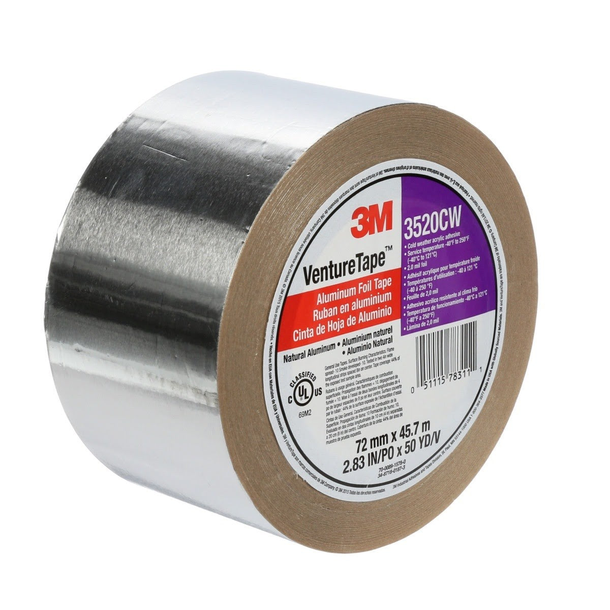 3M 3520CW Venture Tape Aluminum Foil Tape, Silver, 72 mm x 45.7 m, 3.7 mil (7100043750) (256 Pack) - 5