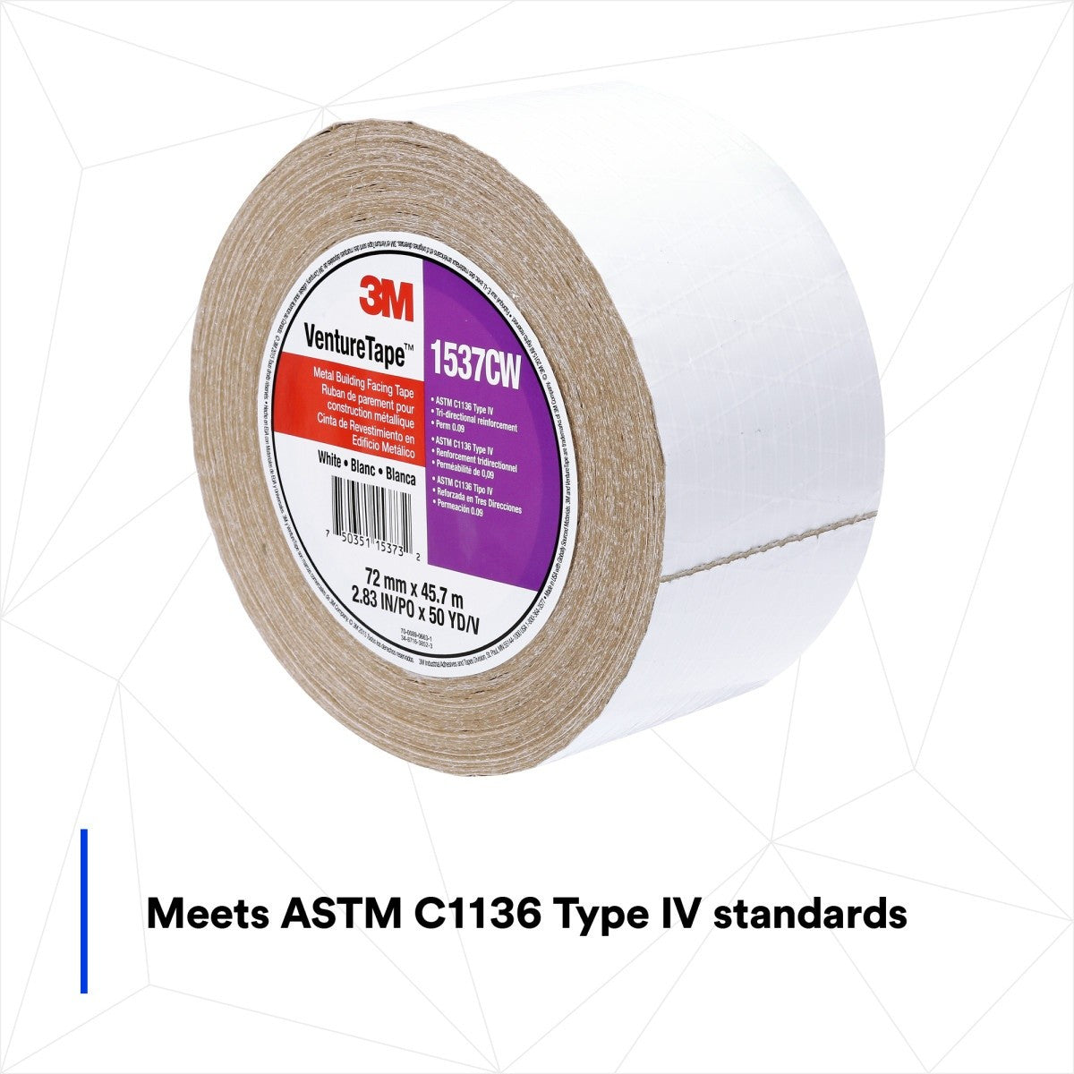 3M 1537CW Metal Building Facing Tape, White, 72 mm x 45.7 m (7100043751) (256 Pack) - 4
