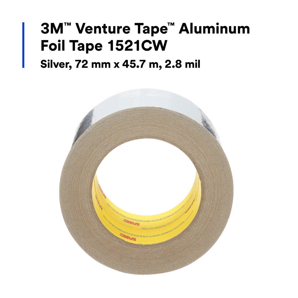 3M 1521CW Aluminum Foil Tape, Silver, 72 mm x 45.7 m, 2.8 mil (7100043752) (256 Pack) - 5