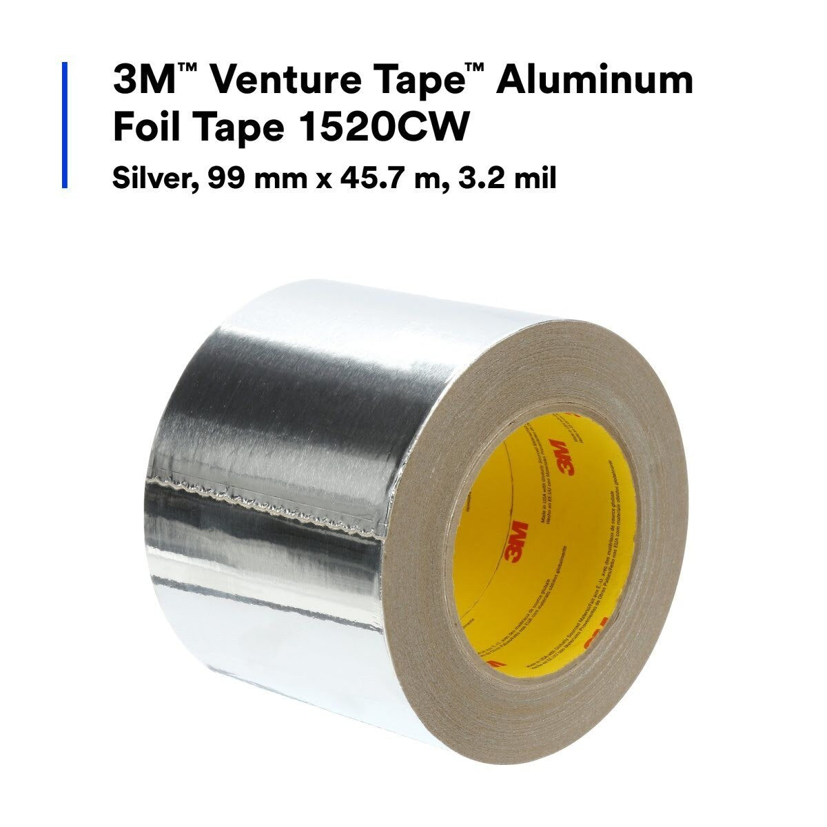 3M 1520CW Venture Tape Aluminum Foil Tape, Silver, 3.89 in x 50 yd, 3.2 mil (7100043875) - (12Pack) - 5