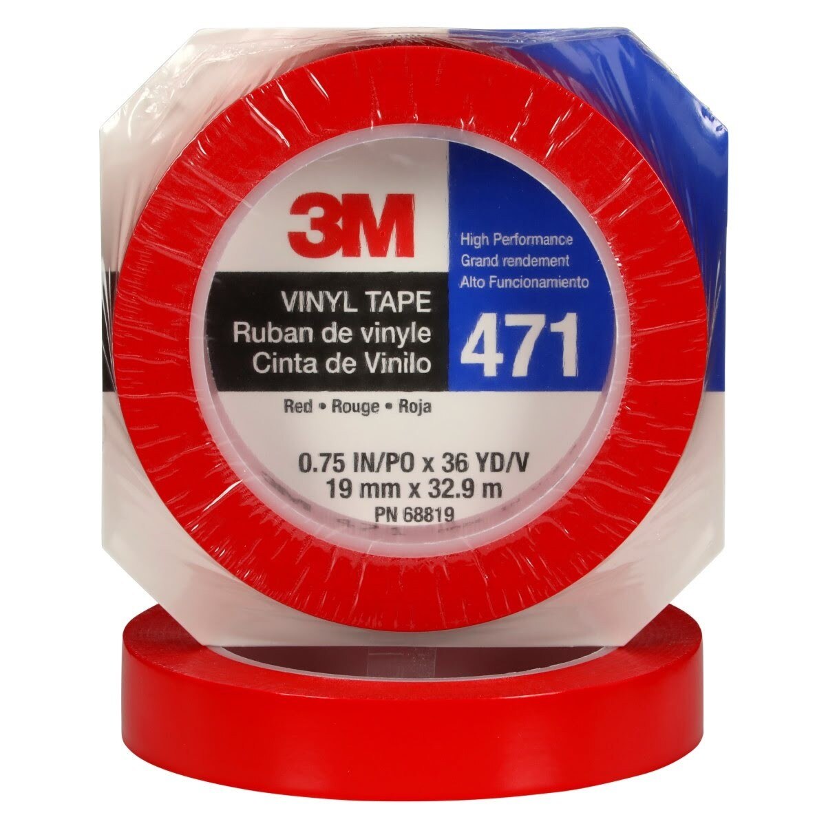 3M 471 Vinyl Tape, Red, 0.75 in x 36 yd, 5.2 mil (7100044624) - (48Pack) - 2