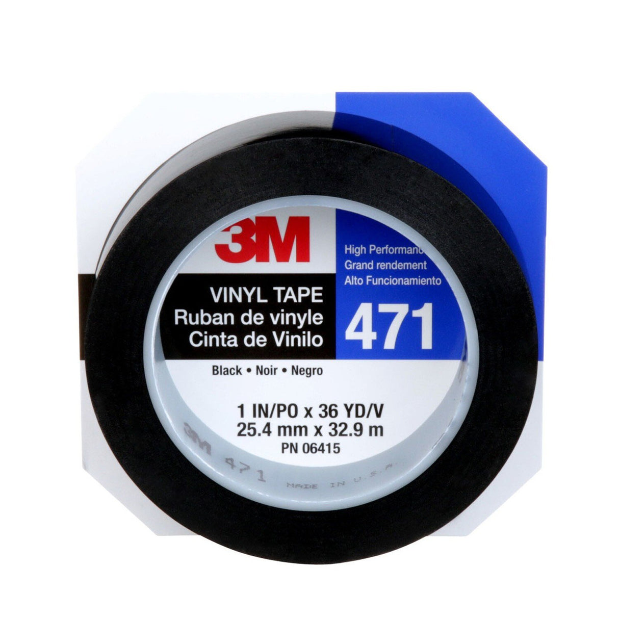 3M 471 Vinyl Tape, Black, 1 in x 36 yd, 5.2 mil (6415) (7100044640) - (36Pack) - 2