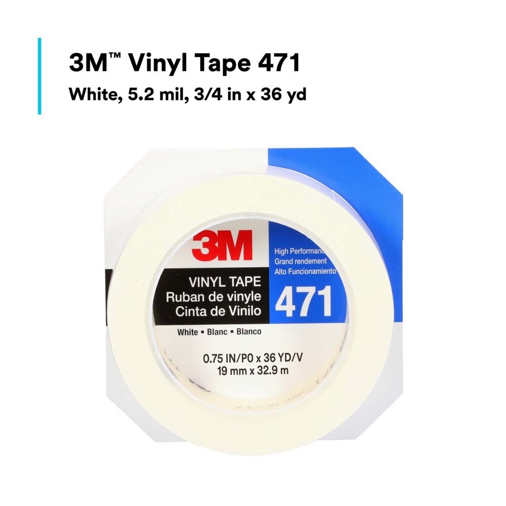 3M 471 Vinyl Tape , White, 3/4 in x 36 yd, 5.2 mil (7100044643) - (48Pack) - 4