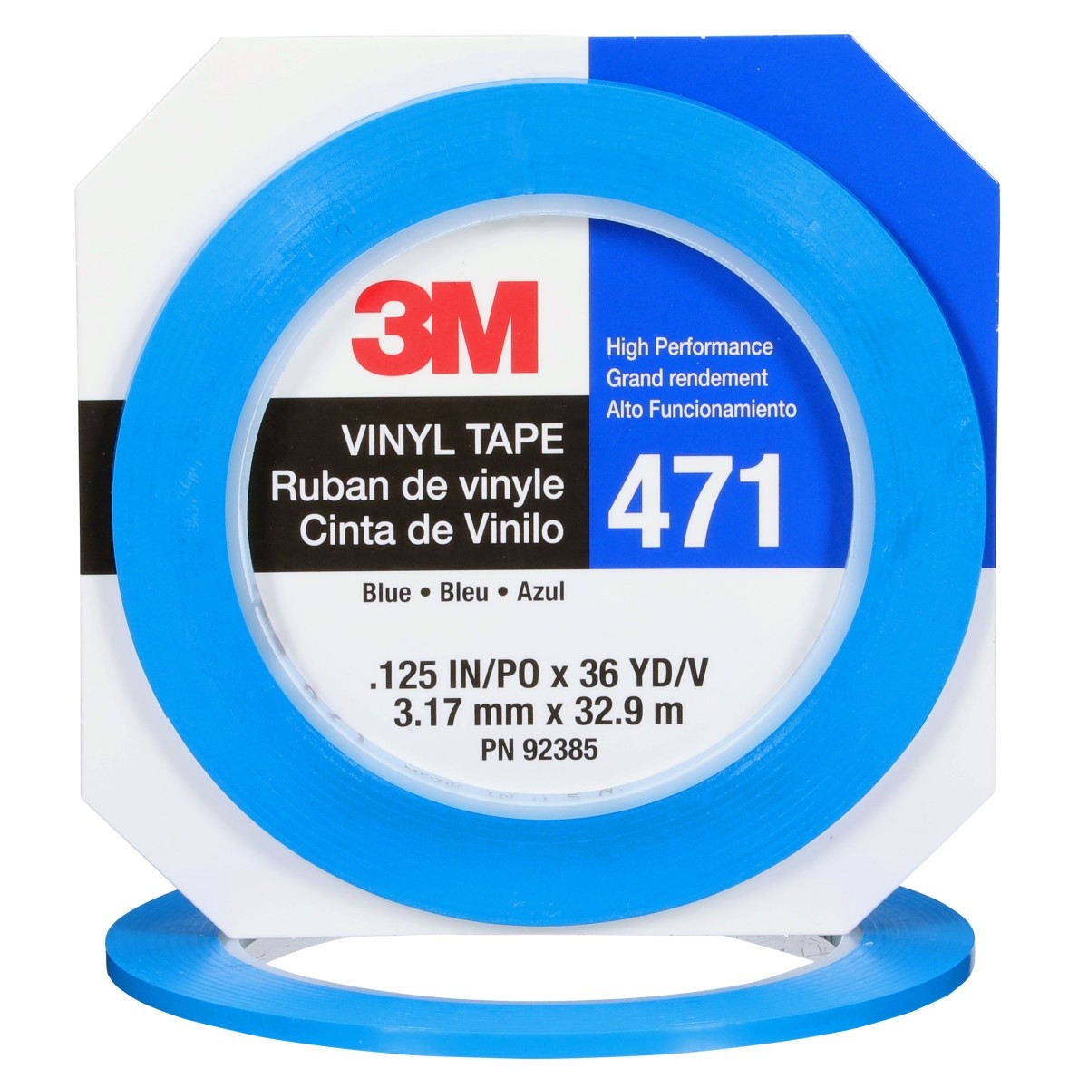3M 471 Vinyl Tape, Blue, 1/8 in x 36 yd, 5.2 mil (36405) (7100044649) - (12Pack)