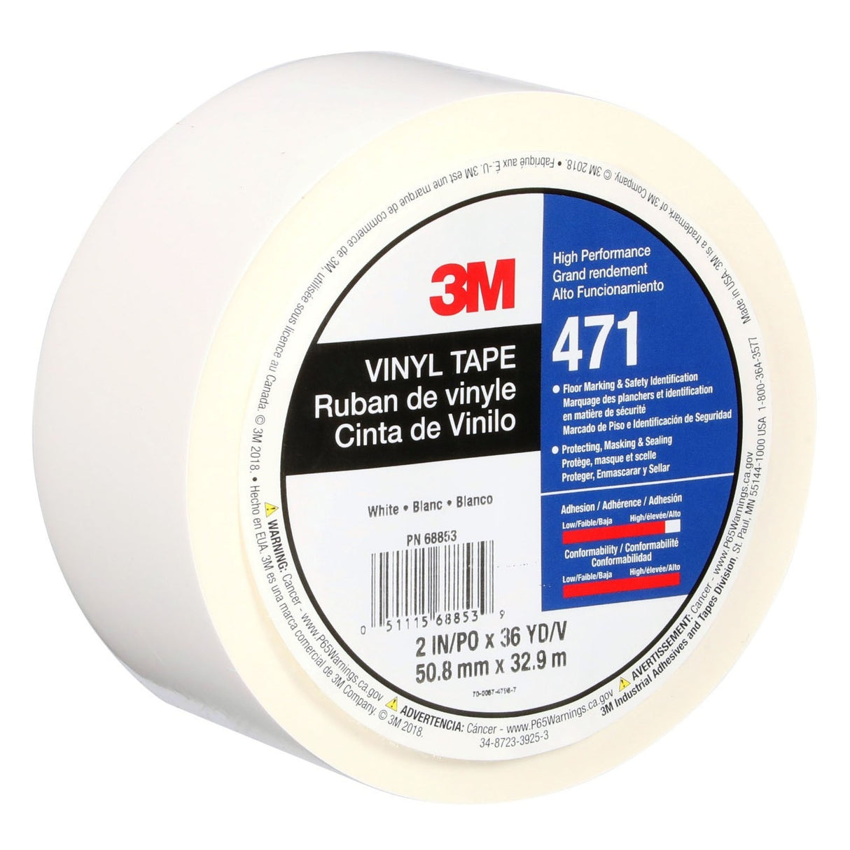 3M 471 Vinyl Tape, White, 2 in x 36 yd, 5.2 mil (7100044650) - (24Pack) - 4