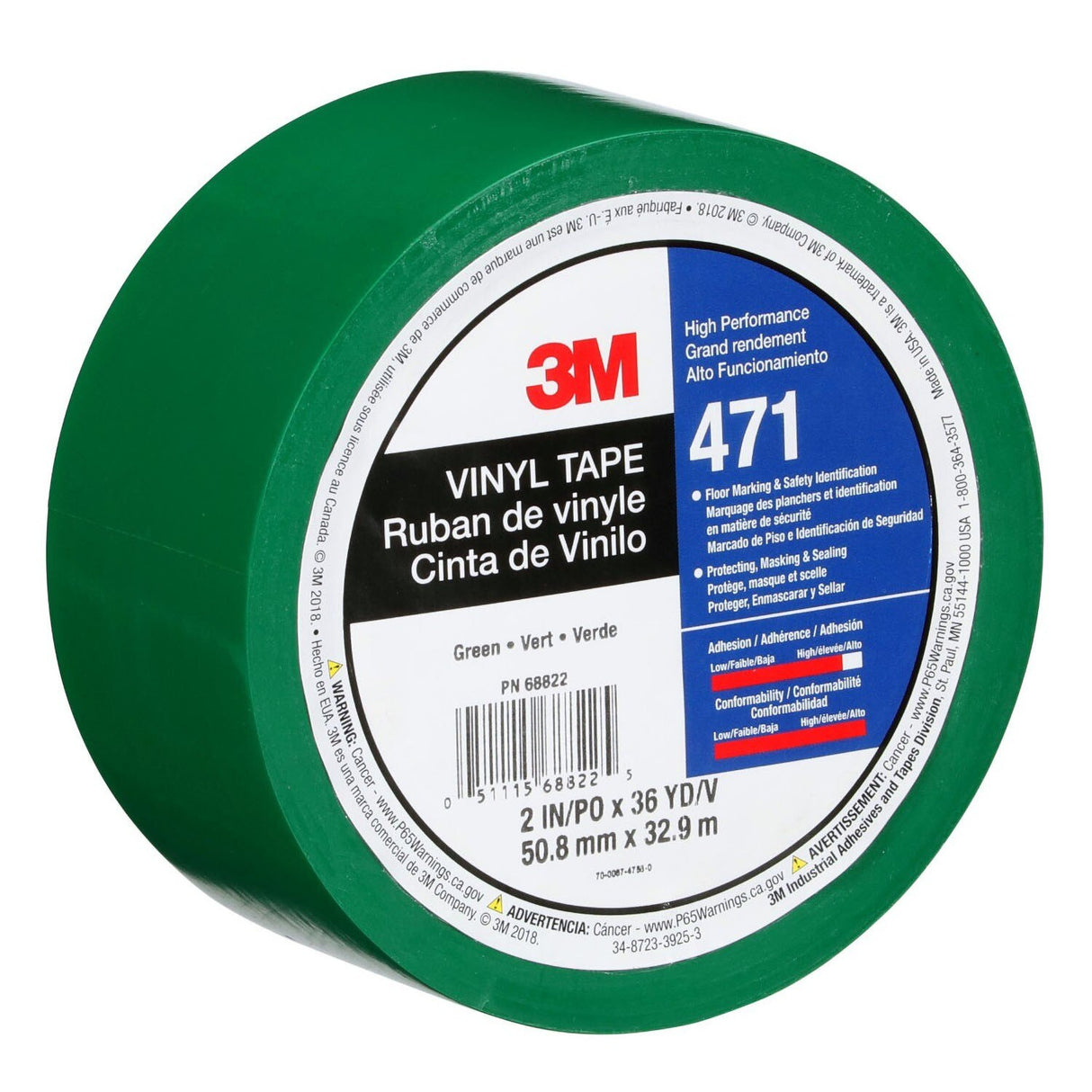 3M 471 Vinyl Tape, Green, 2 in x 36 yd, 5.2 mil Floor Marking Tape (7100044652) - (24Pack) - 7