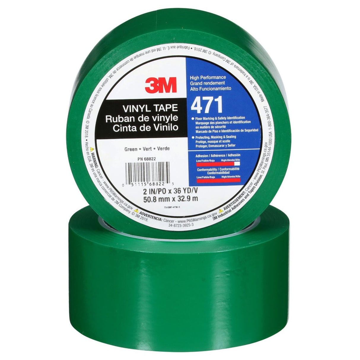 3M 471 Vinyl Tape, Green, 2 in x 36 yd, 5.2 mil Floor Marking Tape (7100044652) - (24Pack) - 9