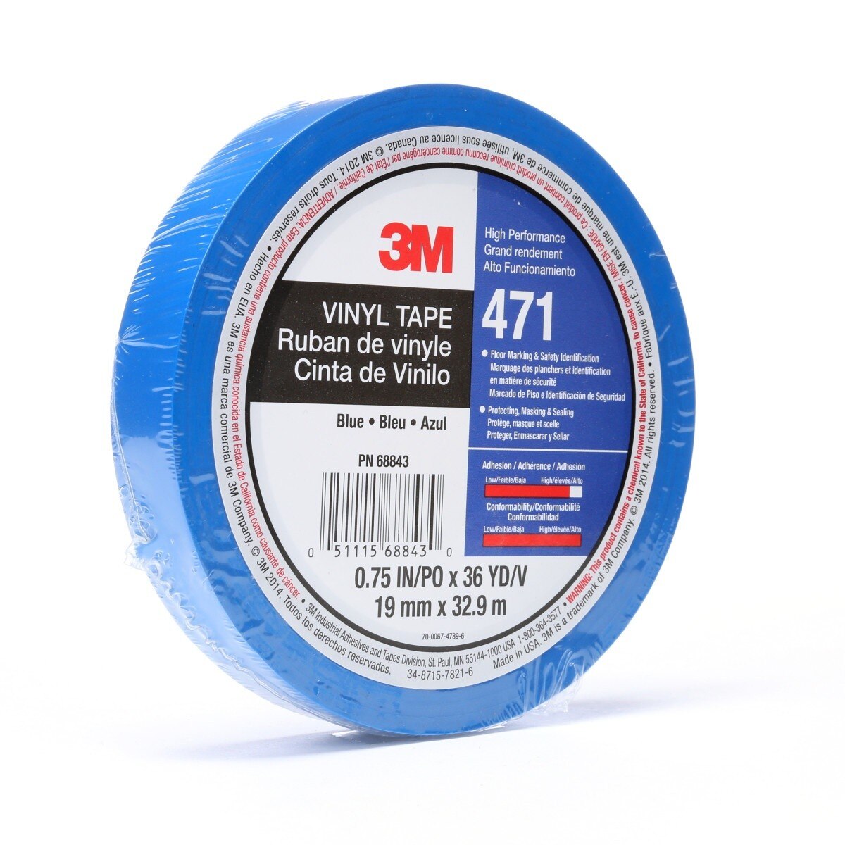 3M 471 Vinyl Tape, Blue, 3/4 in x 36 yd, 5.2 mil (7100044653) - (48Pack) - 4