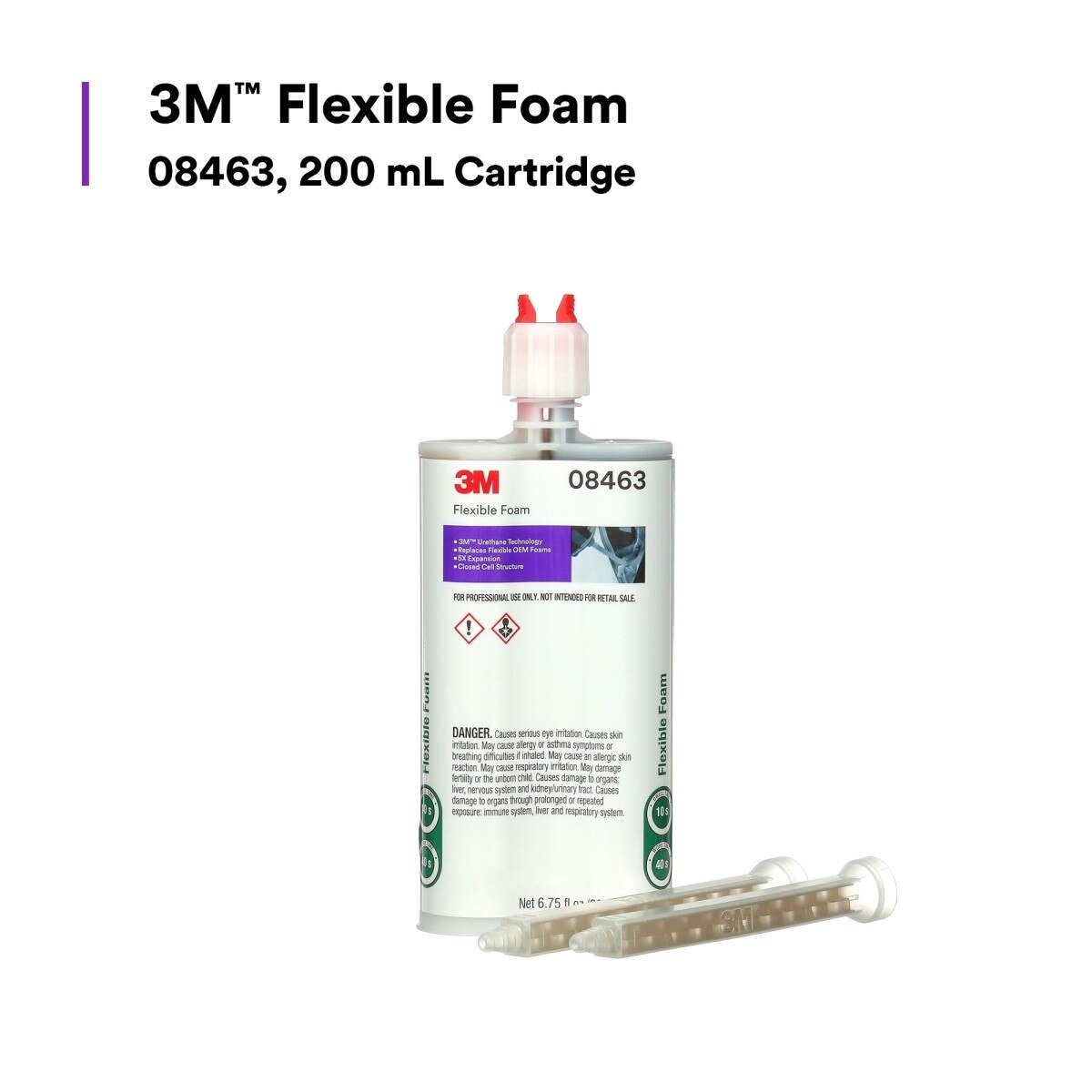 3M 08463 Flexible Foam Two-Part Urethane Sound Deadening Moisture Resistant 200 mL Cartridge (7100045768) - (6Pack) - 2