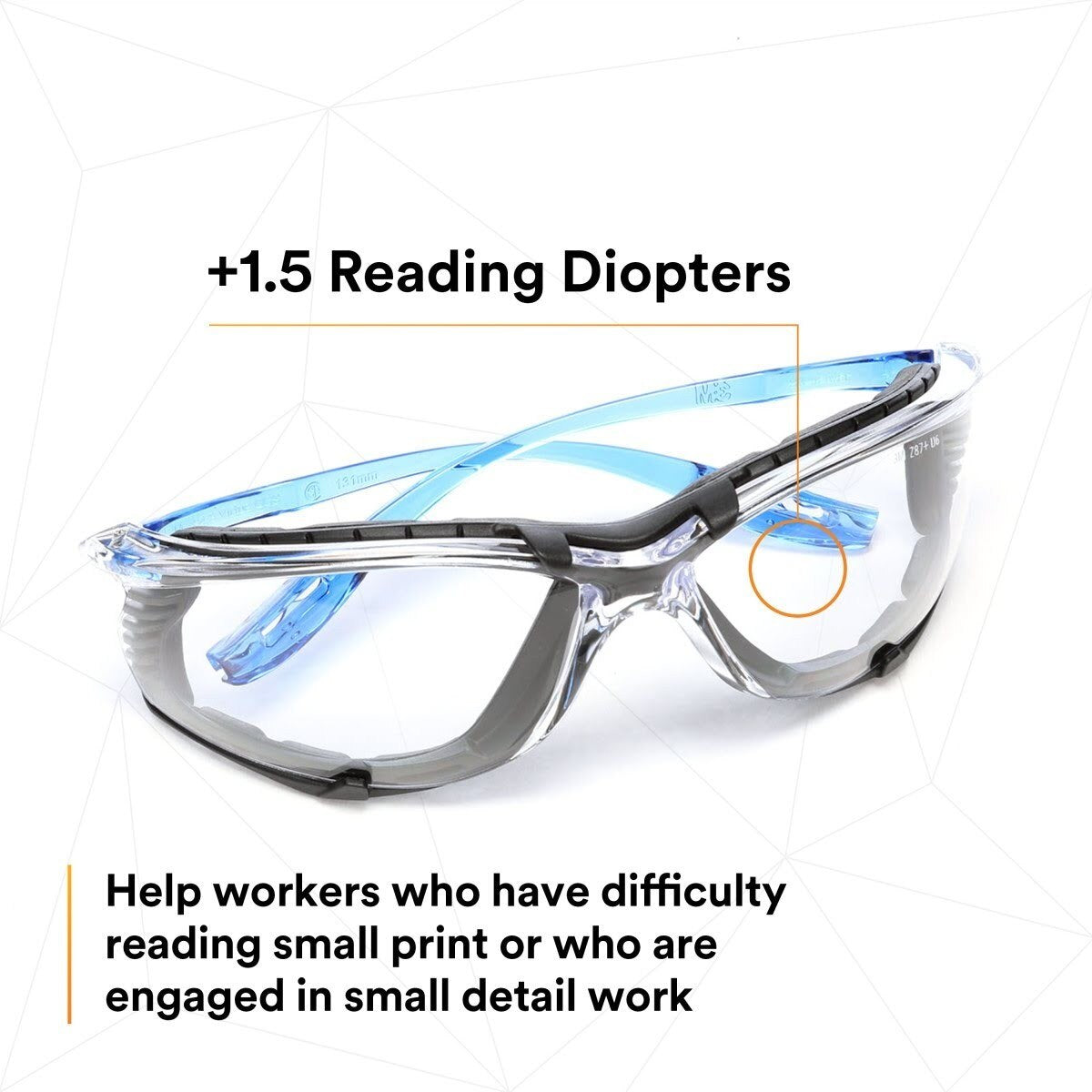 3M VC215AF Virtua CCS Safety Glasses with Readers, +1.5 Diopter, Anti Fog Anti Scratch, Clear Lens, Blue Temples, Removable Foam Gasket (7100046796) - (20Pack) - 10