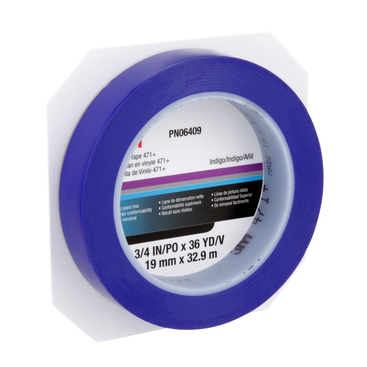 3M 471+ Vinyl Tape, Indigo, 3/4 in x 36 yd, 5.2 mil (PN06409) (7100055259) - (12Pack) - 8
