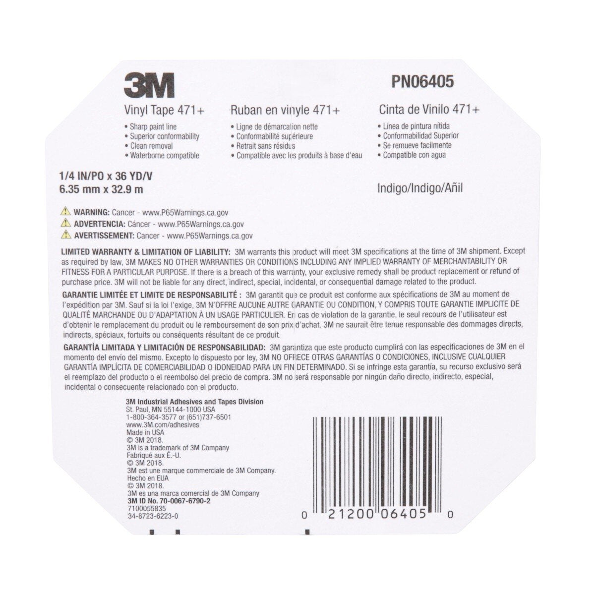 3M 471+ Indigo Vinyl Tape, Fine Line Paint Masking, 1/4 in x 36 yd (7100055835) - (12Pack) - 9