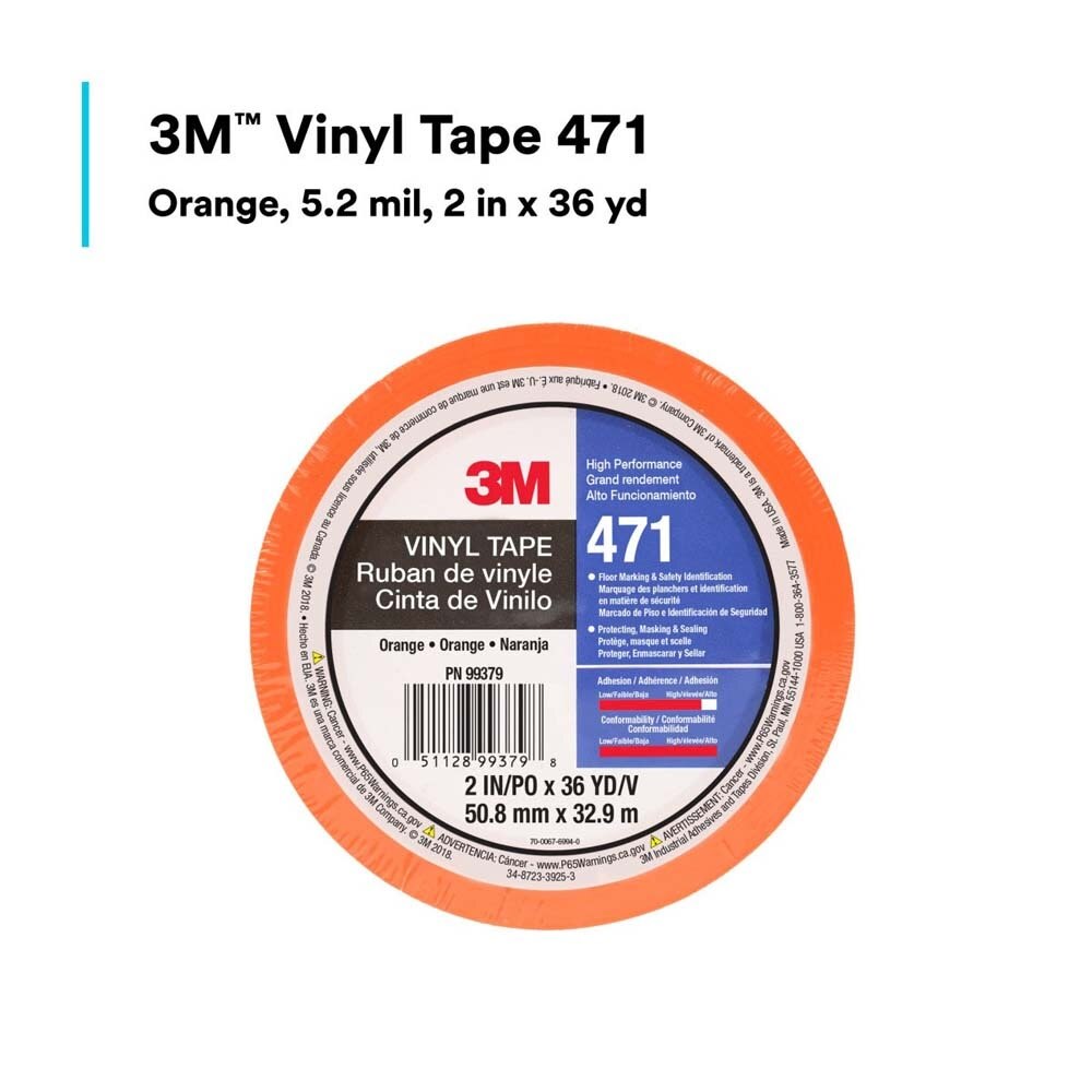 3M 471 Vinyl Tape , Orange, 2 in x 36 yd, Individually Wrapped Rolls for Floor Marking and Surface Protection (7100061044) - 2