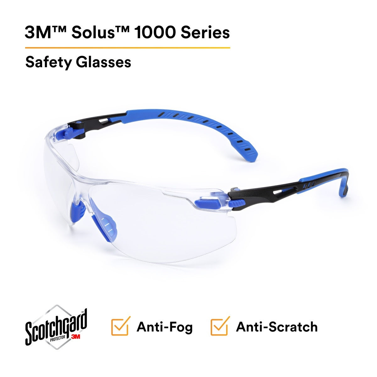 3M S1101SGAF Solus Safety Glasses, 1000 Series, Clear Lens, Blue/Black Frame, ANSI Z87 Impact Rated, Scotchgard Anti-Fog (7100079183) - (20Pack) - 5