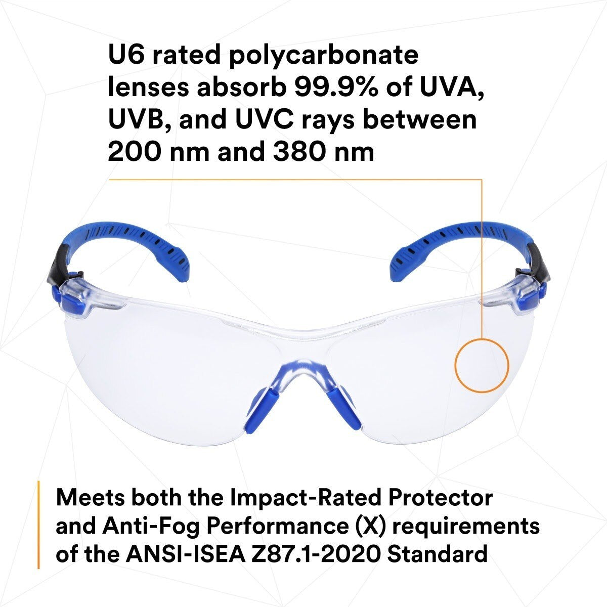 3M S1101SGAF Solus Safety Glasses, 1000 Series, Clear Lens, Blue/Black Frame, ANSI Z87 Impact Rated, Scotchgard Anti-Fog (7100079183) - (20Pack) - 10