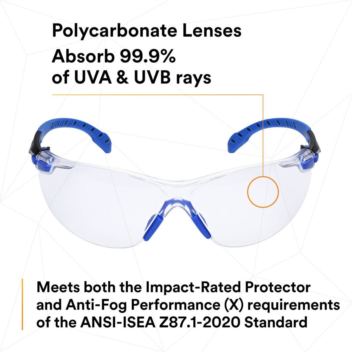 3M Solus Safety Glasses 1000 Series Scotchgard Anti-Fog Clear Lens Blue/Black Frame Removable Foam Gasket and Strap (27189) (7100079186) - (20Pack) - 9