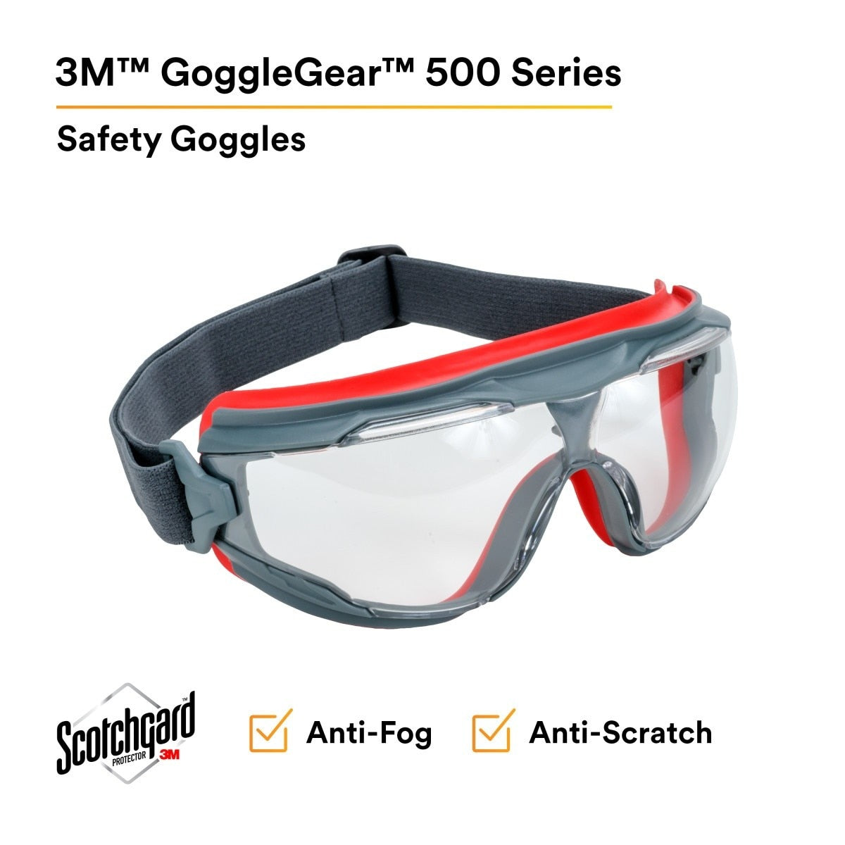 3M GG501SGAF GoggleGear 500 Series Safety Goggles, Clear Lens, Anti-Fog, Indirect Ventilation, Adjustable Cloth Strap, D3/D4 Rated ANSI Z87.1-2015 (7100079187) (1 Pair) - 5