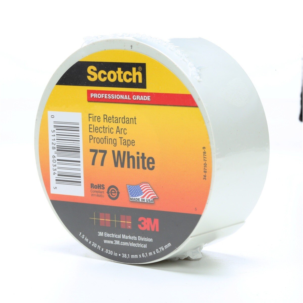 3M 77W-1.5X20FT Scotch Fire Retardant Electric Arc Proofing Tape 77W, 1-1/2 in x 20 ft, White Gray (7100080070) - (10Pack) - 6