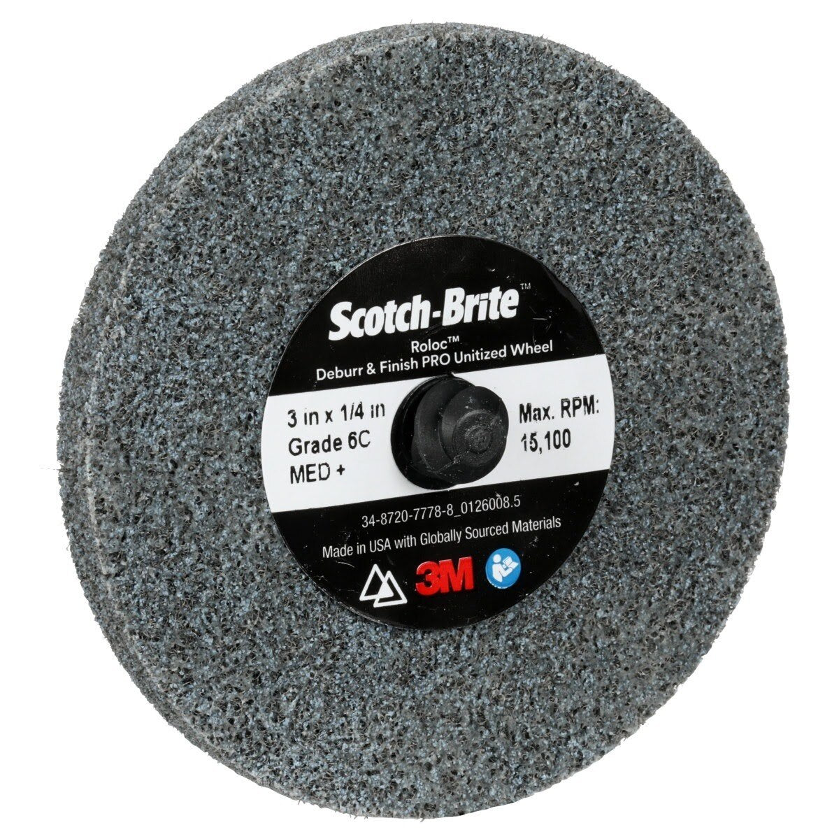 3M DP-UR Scotch-Brite Roloc Deburr & Finish PRO Unitized Wheel, 6C Medium+, TR, 3 in x 1/4 in (7100081365) (40 Pack) - 2