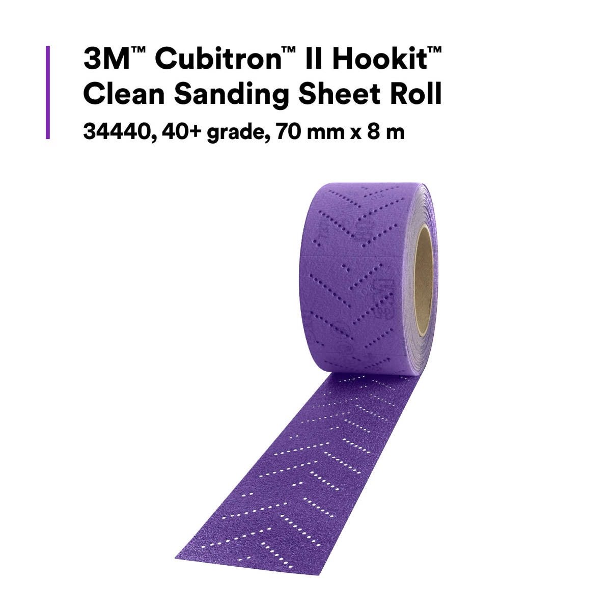 3M 737U Cubitron II Hookit Clean Sanding Abrasive Sheet Roll, Multi-Hole, 40+, Purple, 70 mm x 8 m (34440) (7100086671) - (5Pack) - 2