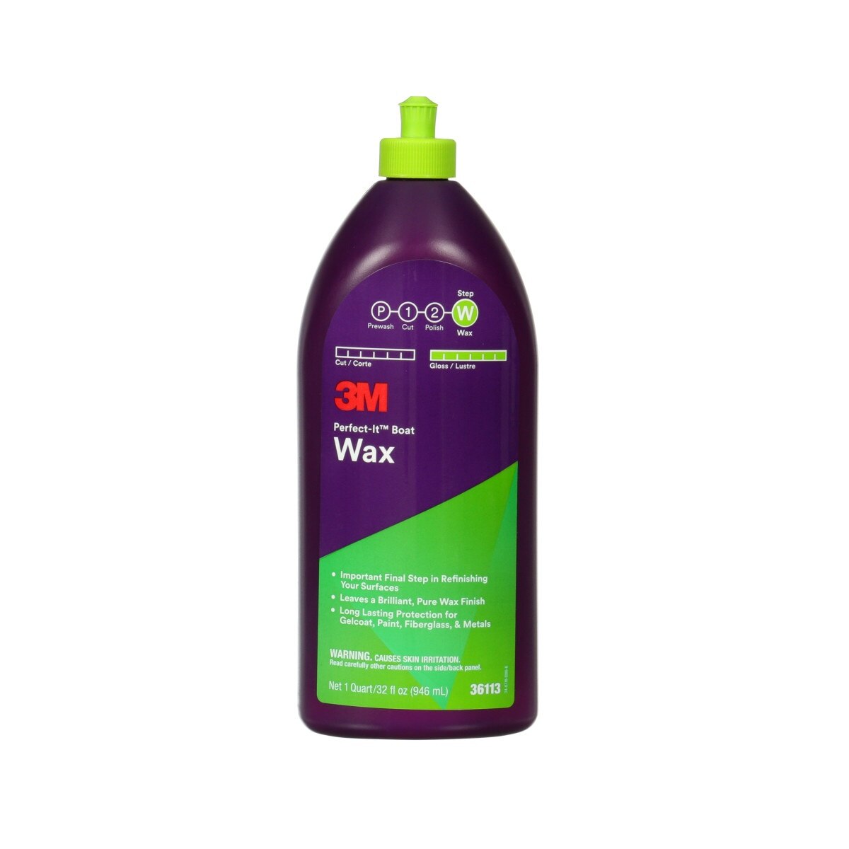 3M 36113 Perfect-It Boat Wax 1 Quart 32 fl oz Carnauba for Gelcoat Paint Fiberglass Metal (7100087468) - (6Pack)