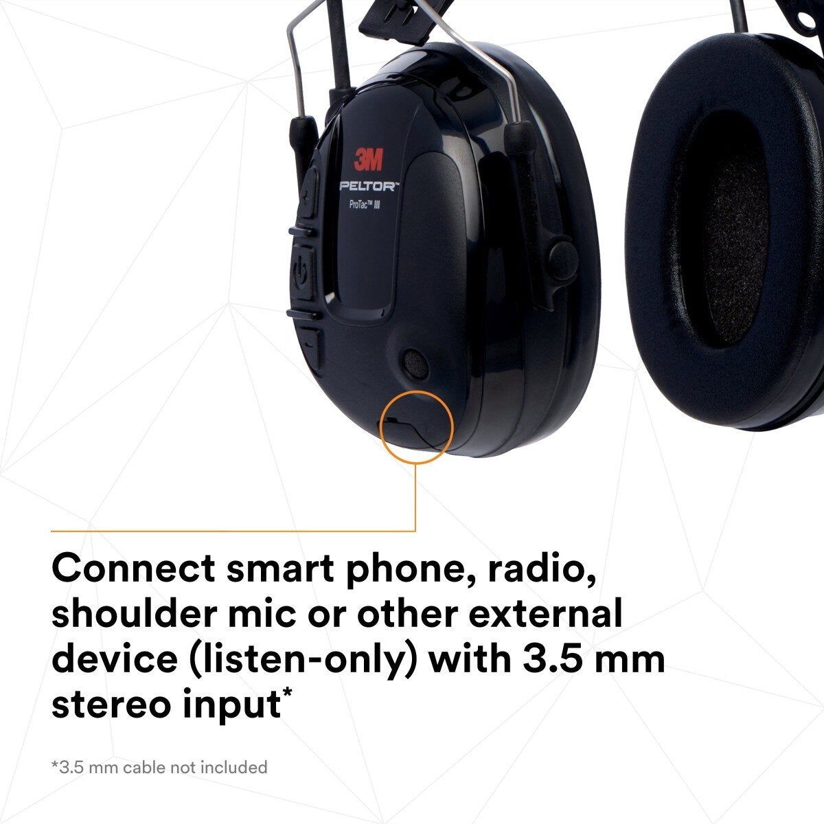 3M MT13H220P3E PELTOR ProTac III Slim Hard Hat Mounted Electronic Hearing Protector with 3.5mm Input Black (7100088455) - (10 Pack) - 7