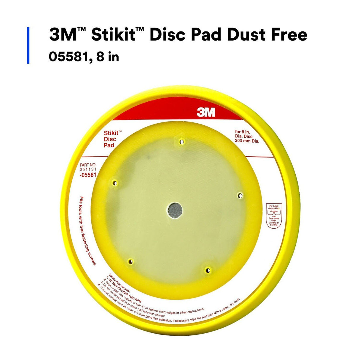 3M 05581 Stikit Abrasive Disc Back-up Pad, Dust Free, PSA, Yellow, 8 in (7100089474) - 4