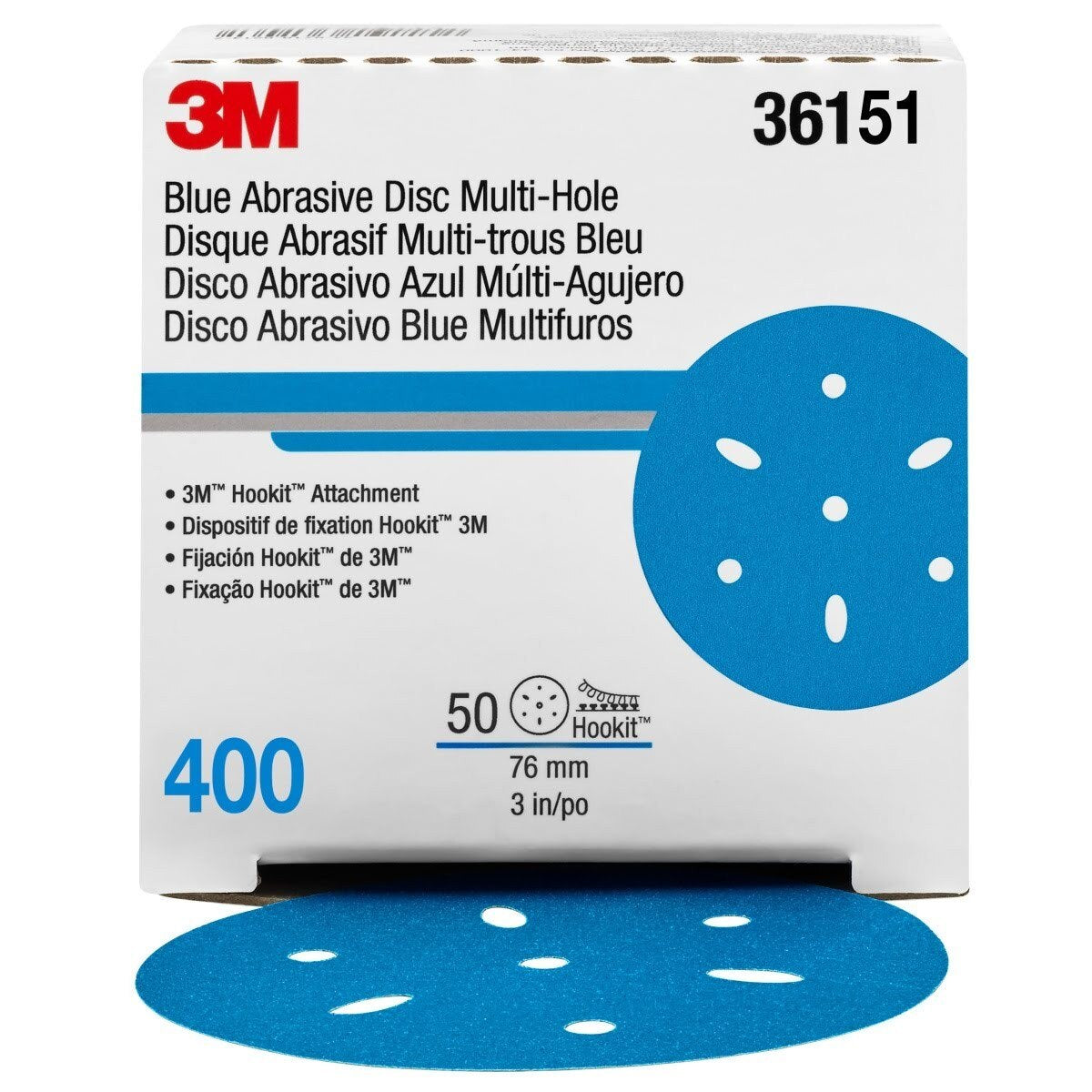 3M 321U 36151 Hookit Blue Abrasive Disc Multi-hole 400 Grit 3 in (7100090970) (200 Pack) - 2