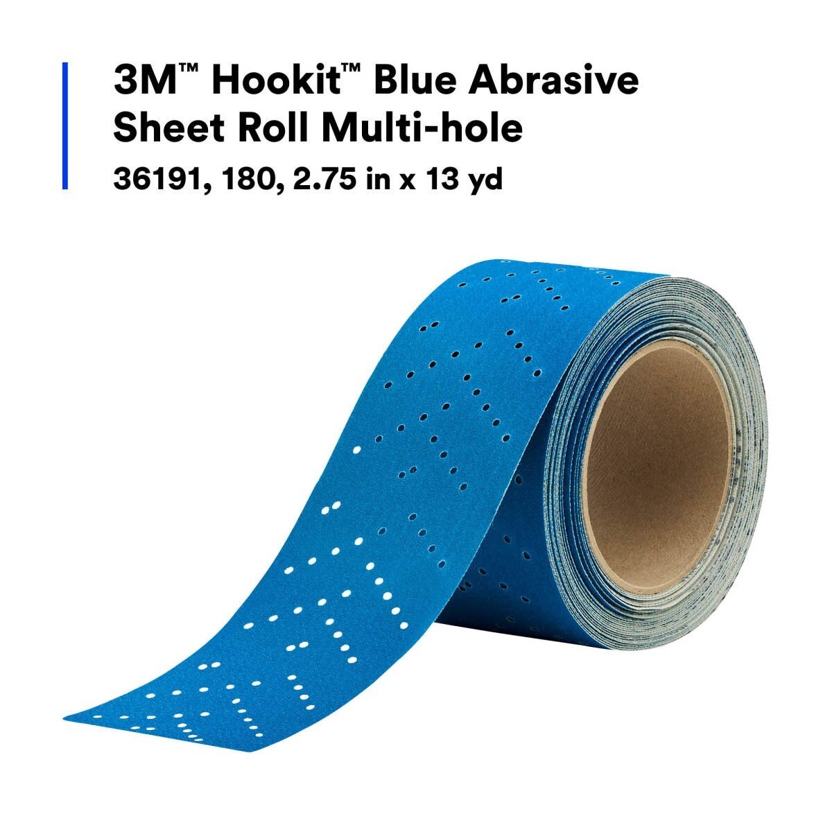 3M 321U Hookit Blue Abrasive Sheet Roll, Multi-Hole, 2.75 in x 13 yd, 180 Grit (36191) (7100091070) - (4Pack) - 10