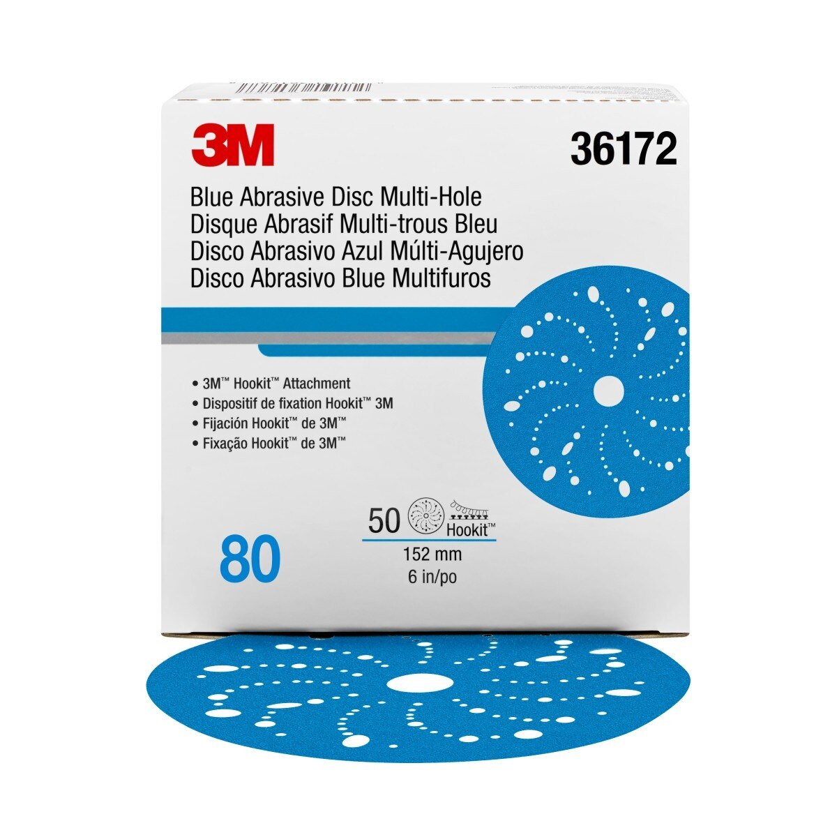 3M 321U 36172 Hookit Blue Abrasive Disc, Multi-Hole, 6 in, 80 Grade (7100091244) (200 Pack) - 6
